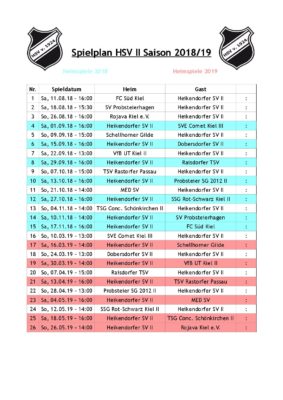 Spielplan HSV II Saison 2018-19